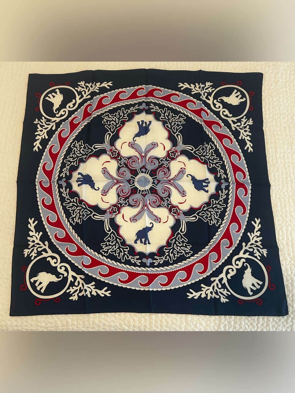 Vineyard Vines - Navy Elephant Silk Square Scarf - 35” New